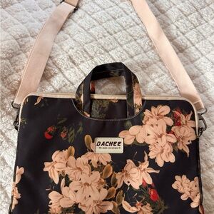 DACHEE Laptop Computer Bag Water-Resistant Floral Black Peony 15.6"